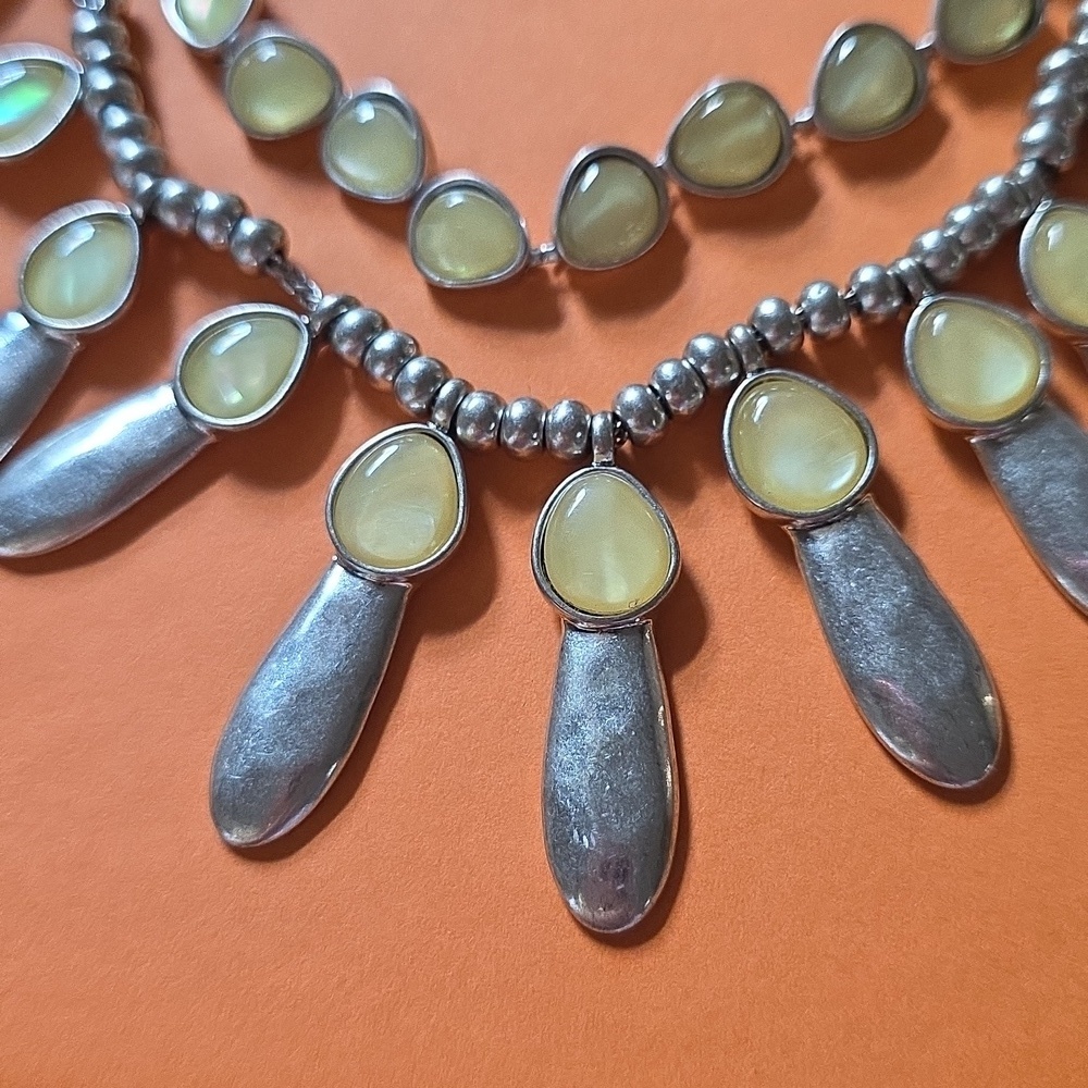 NWT LUCKY BRAND TWO LAYER MOP PEARL ROCK CRYSTAL TRIBAL STATEMENT NECKLACE 18-9" - Picture 5 of 5